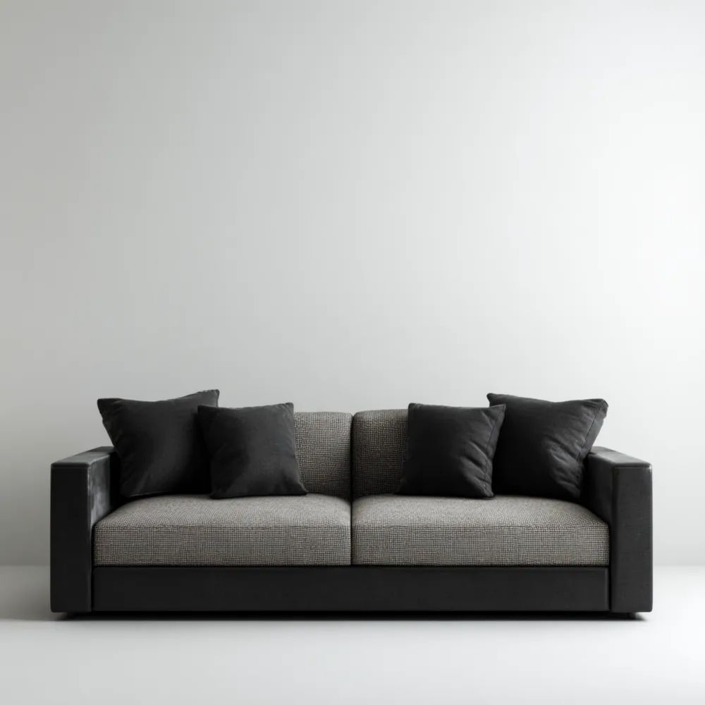 Canapé deux places en Tissu et Simili Cuir 180x85x70 cm - Gris Foncé/Noir - Style Moderne-Aestelora