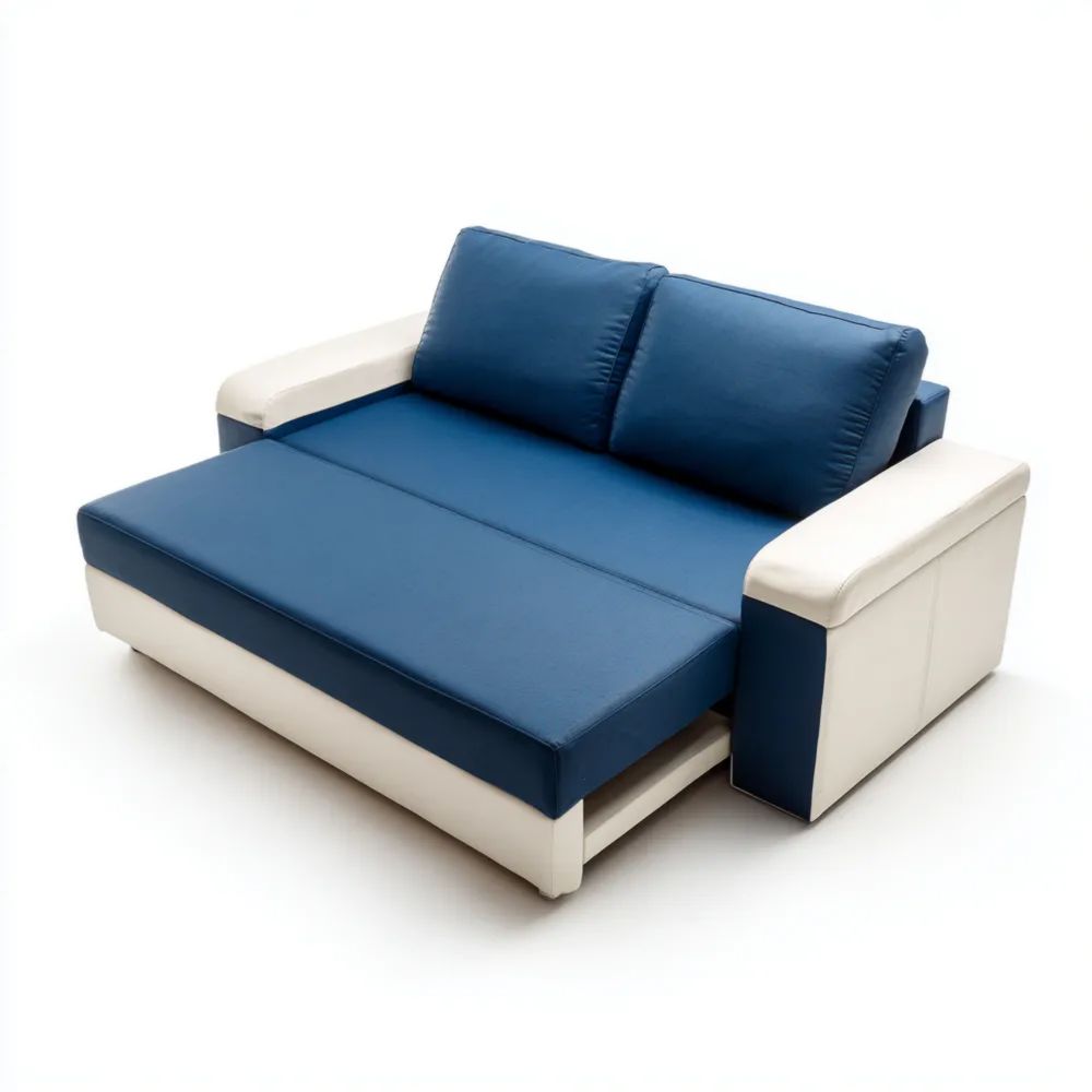 Canapé convertible deux places cuir synthétique 180x90x85 cm - Bleu/Blanc - Design contemporain-Aestelora