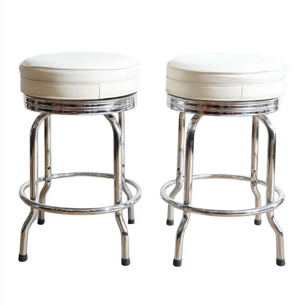 Tabourets de bar 40x40x75 cm en Métal et Similicuir - Blanc - Style Vintage-Aestelora