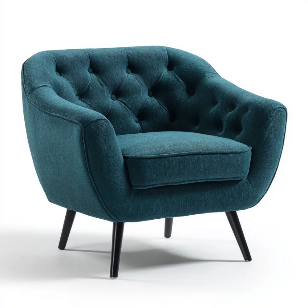 Fauteuil capitonné en tissu 75x85x80 cm – Bleu Pétrole – Design scandinave-Aestelora