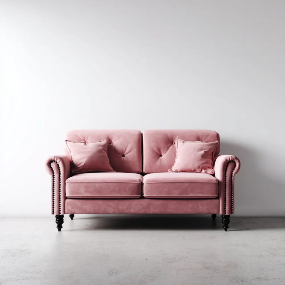 Canapé deux places Velours 150x85x90 cm – Rose – Design Classique-Aestelora