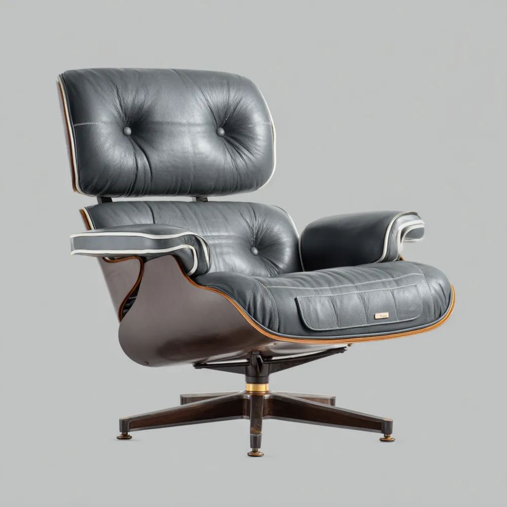 Fauteuil pivotant en cuir 84x84x84 cm - Noir - Design classique-Aestelora