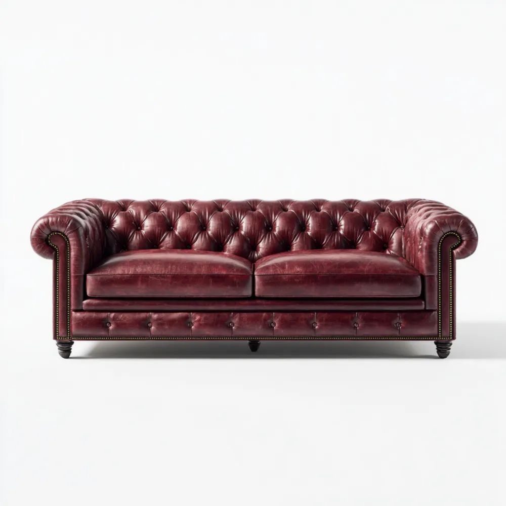 Canapé Chesterfield deux places Cuir 200x90x80 cm – Rouge Bordeaux – Design Classique-Aestelora
