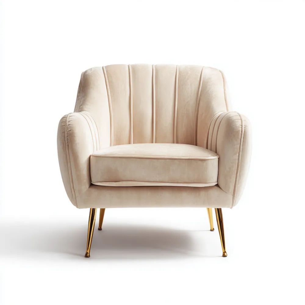 Fauteuil en velours 85x80x75 cm - Beige - Design contemporain-Aestelora