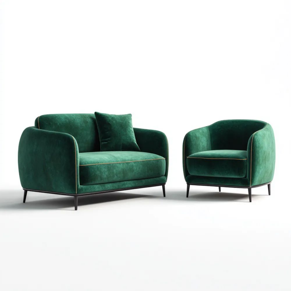 Ensemble de canapés Velours 2 pièces – 160x85x75 cm, 85x85x75 cm – Vert Émeraude – Design moderne-Formelano