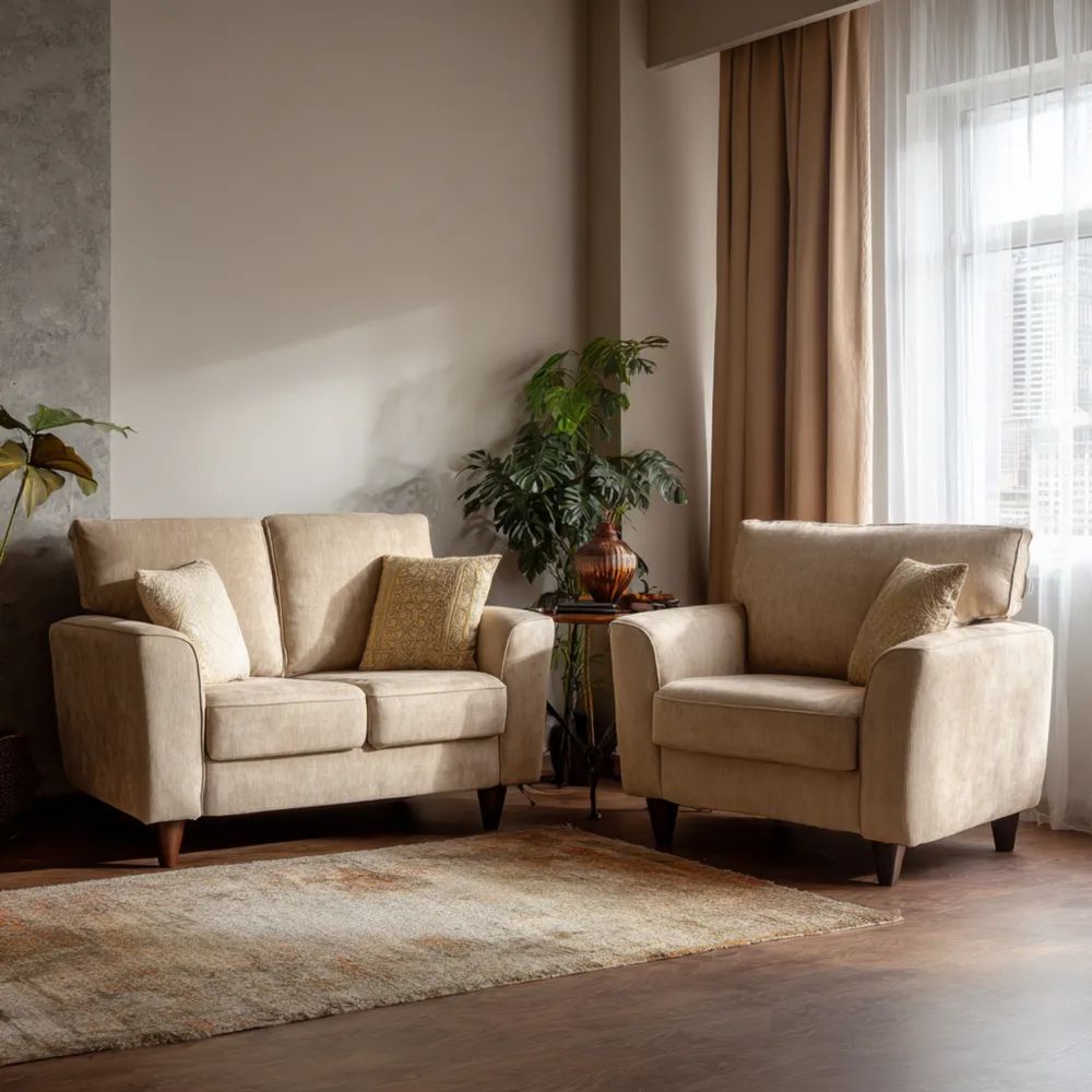 Ensemble de canapés en tissu 2 pièces 150x85x90 cm et 90x85x90 cm – Beige – Design contemporain-Formelano