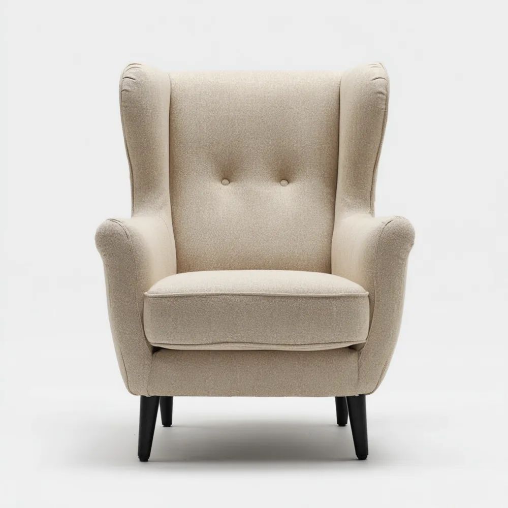 Fauteuil capitonné en tissu Beige - Design classique 85x90x100 cm-Formelano