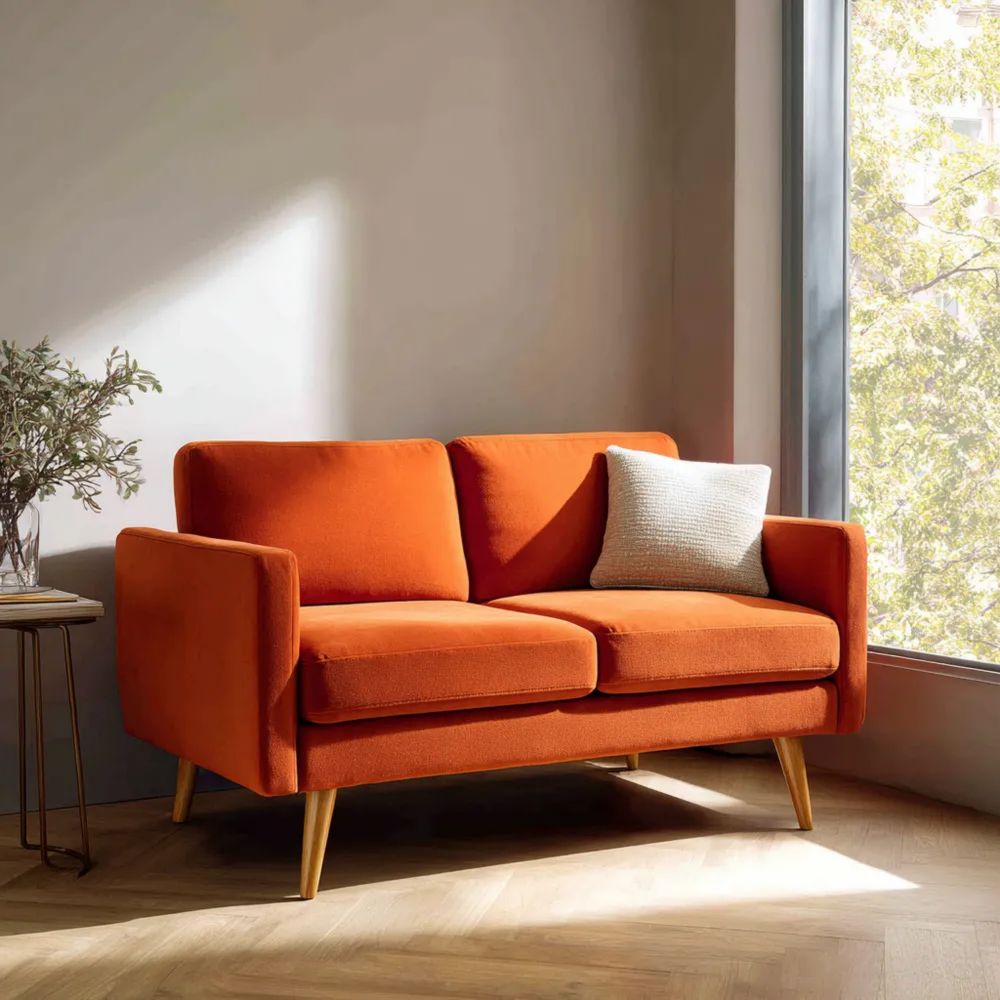 Canapé deux places 145x80x90 cm - Tissu - Orange - Design Contemporain-Formelano