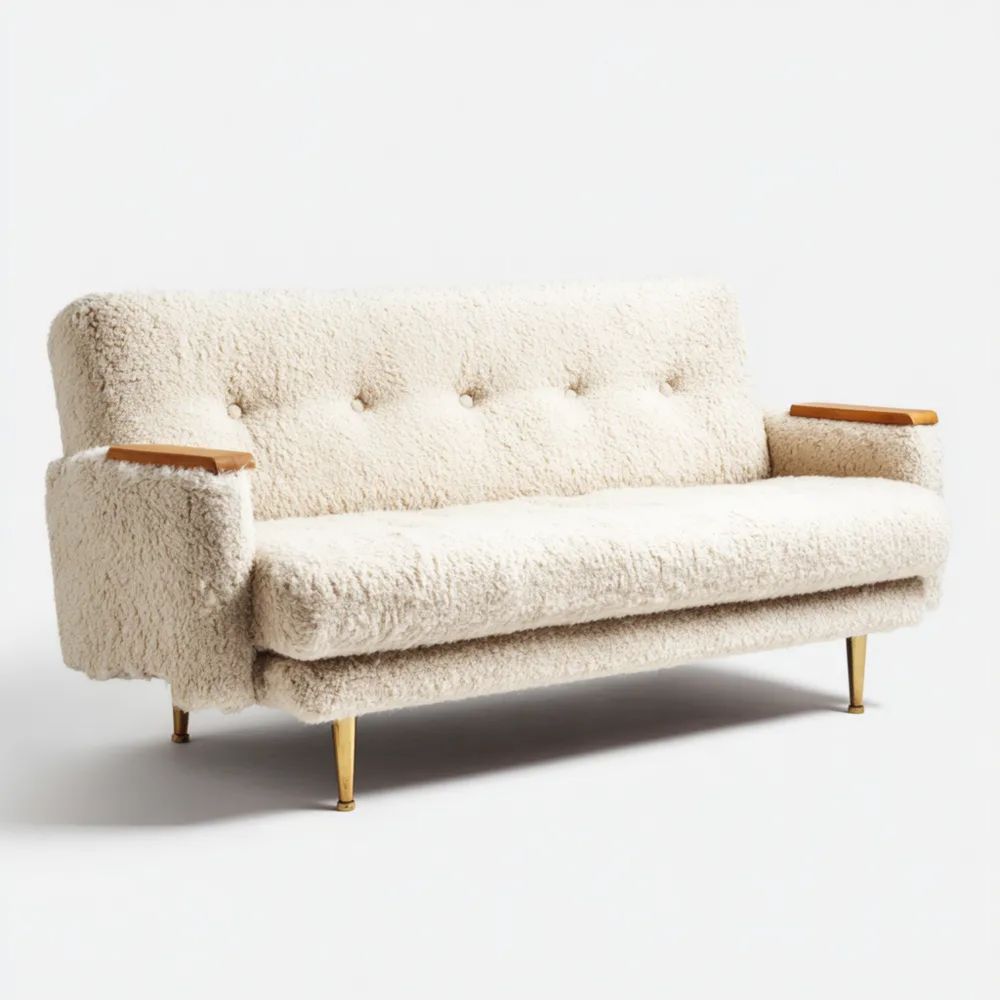 Canapé 2 places 160x85x78 cm Tissu bouclé Beige - Design rétro-Formelano