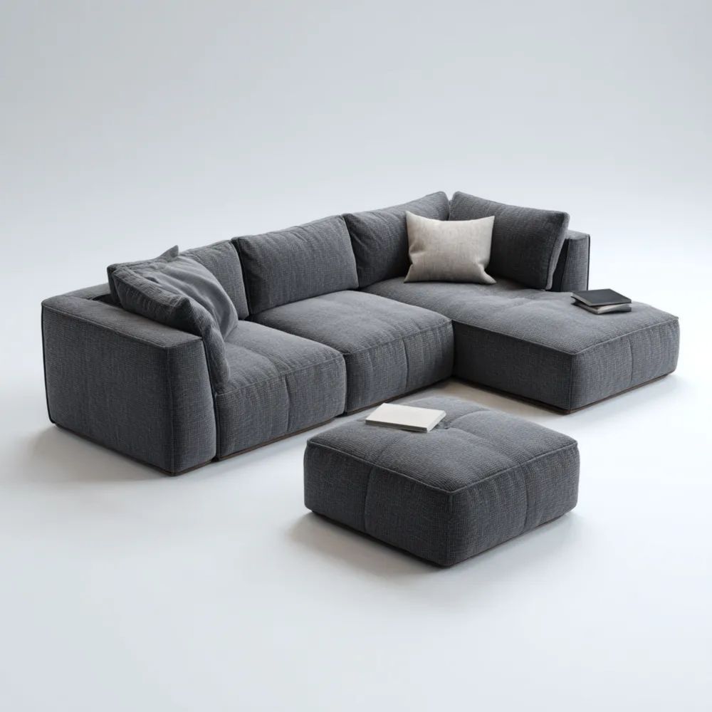 Ensemble de canapé d'angle tissu 250x150x85 cm avec pouf 60x60x40 cm – Gris Foncé – Design contemporain-Formelano