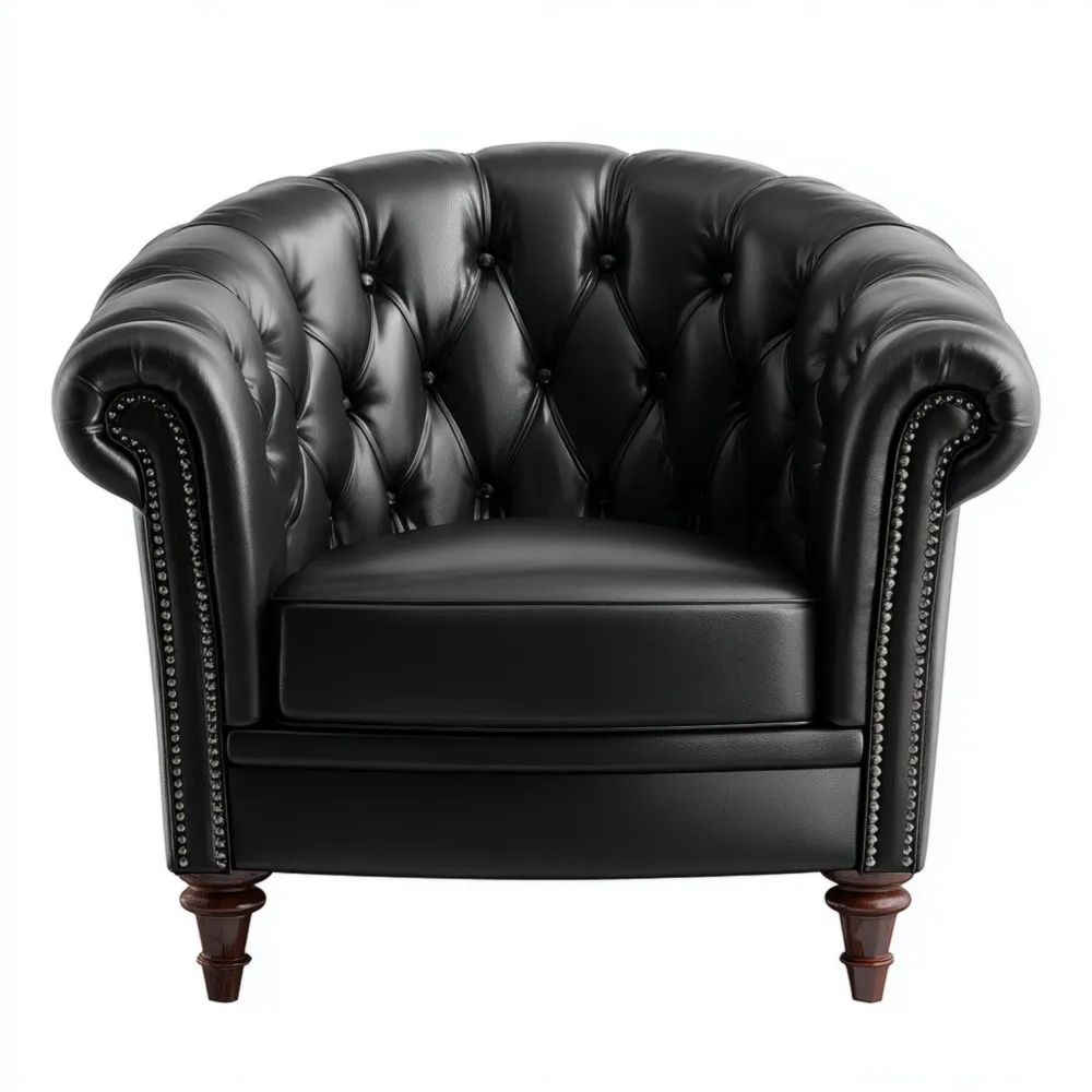Fauteuil en cuir 90x80x75 cm - Noir - Style Chesterfield-Formelano