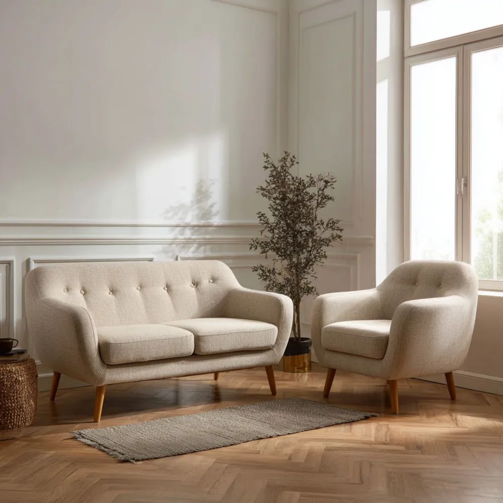 Ensemble de canapés Tissu 180x85x75 cm – Beige – Design Scandinave-Formelano