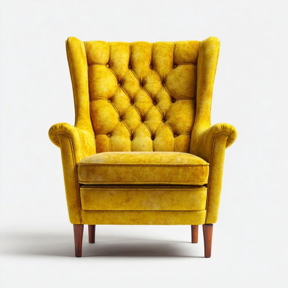 Fauteuil en Velours 80x95x100 cm – Jaune – Design Classique-Formelano