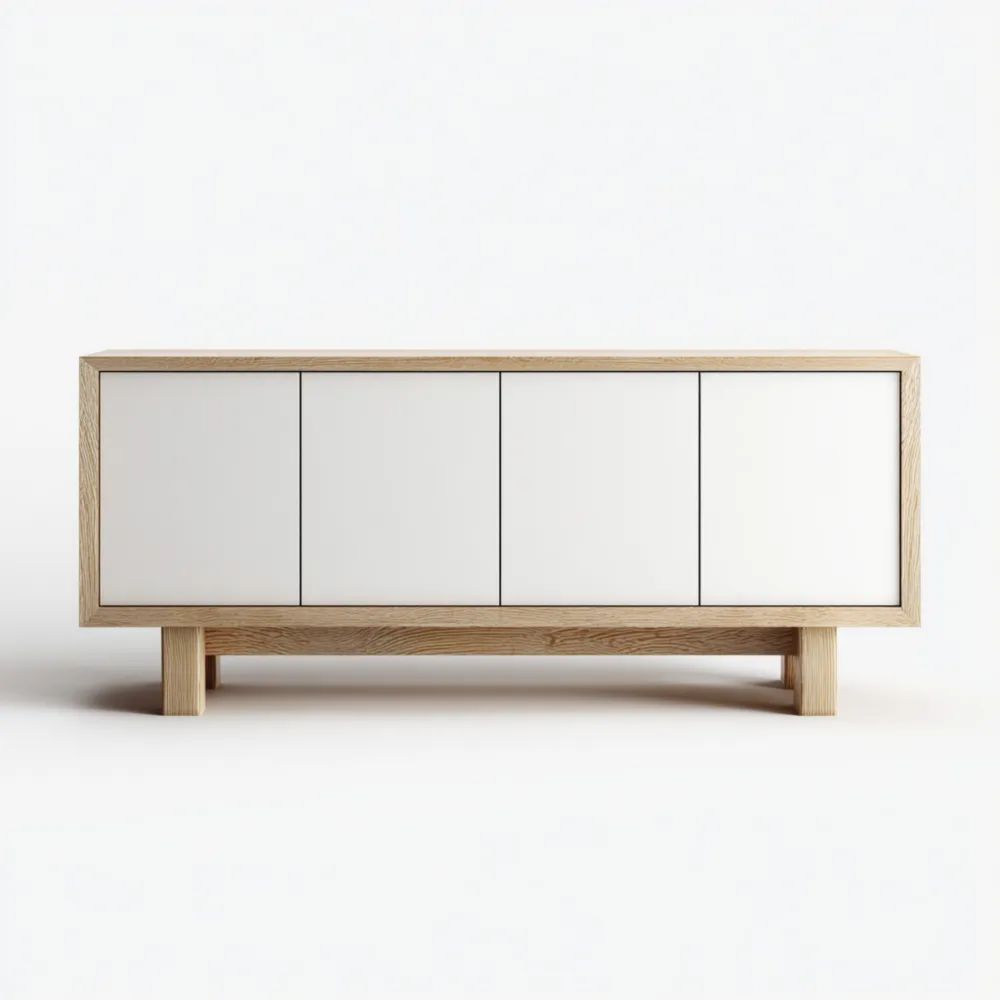 Buffet en bois de chêne 180x45x75 cm – Blanc – Design minimaliste-Formelano