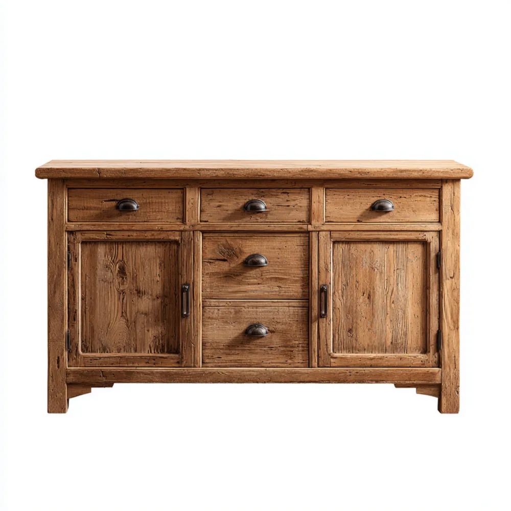 Buffet en bois massif 150x45x85 cm - Chêne - Style rustique-Formelano