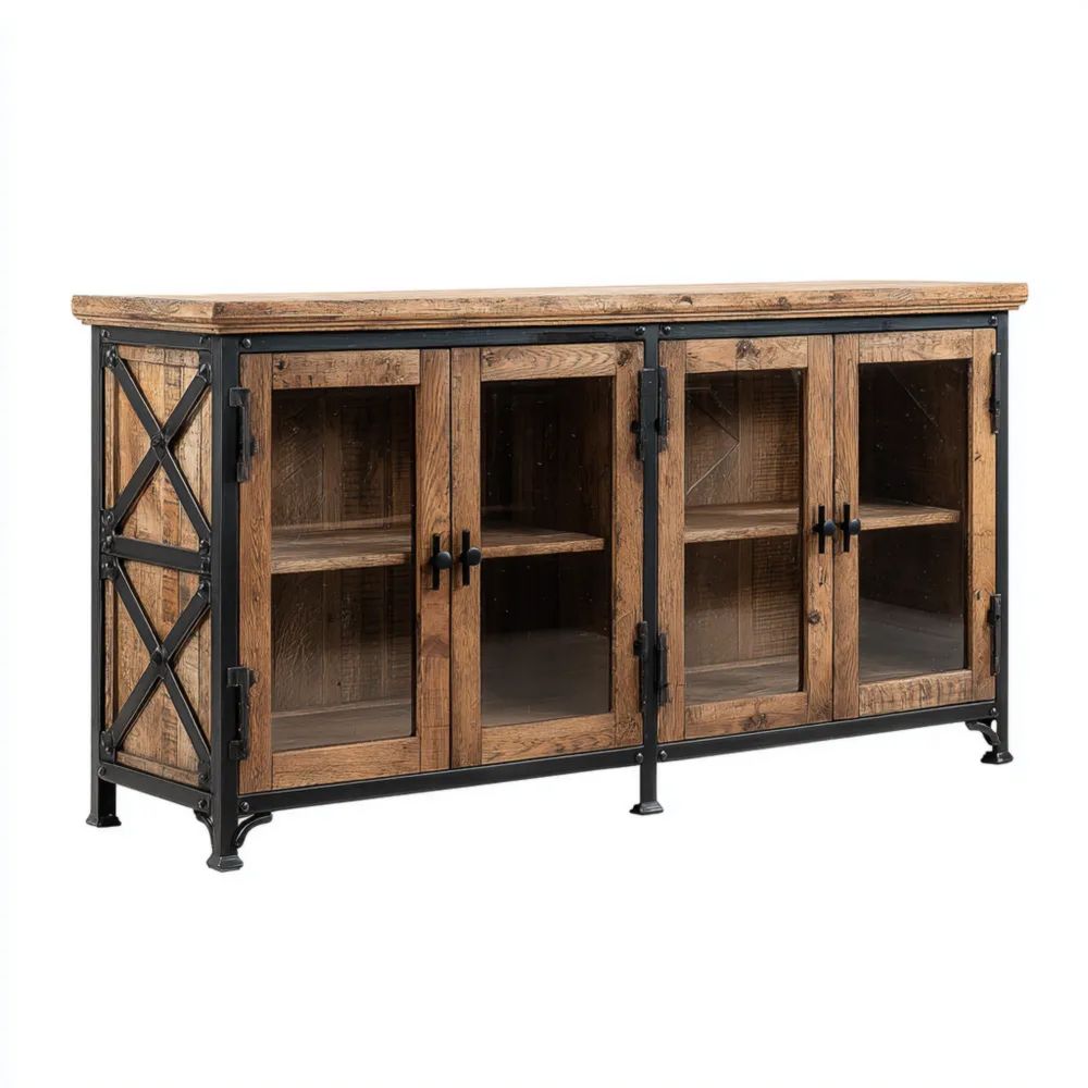 Buffet en bois et métal 150x40x85 cm - Marron - Design industriel-Formelano