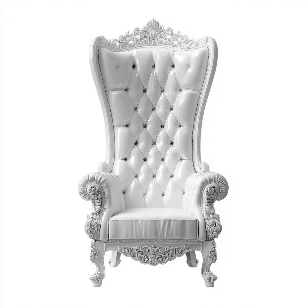 Fauteuil haut dossier Style Baroque 80x70x160 cm en Similicuir Blanc – Design Opulent-Formelano