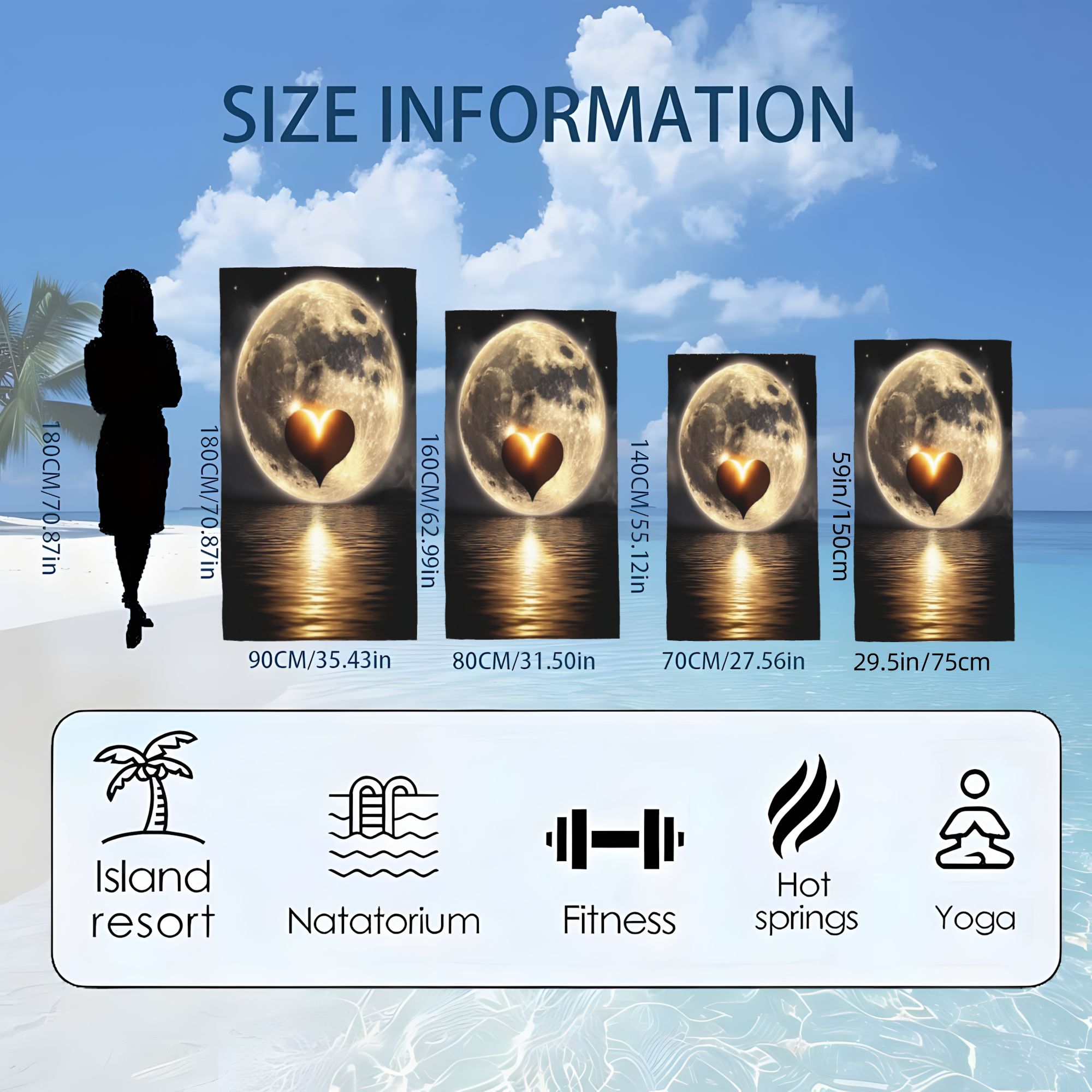 Moonlit Heartbeat Beach Towel: Cosmic Love & Ocean Waves Design