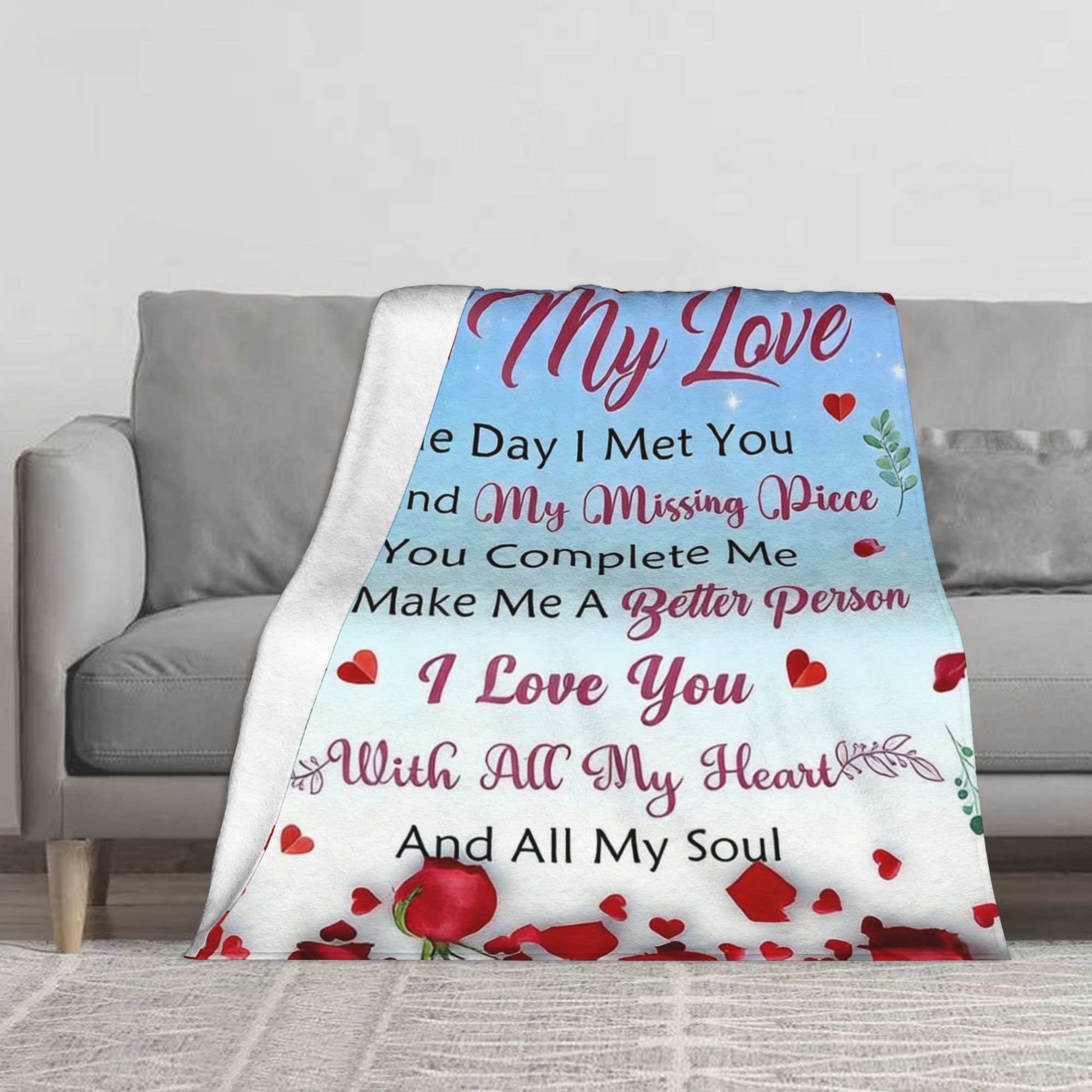 My Love" Romantic Quote Blanket – I Love You With All My Heart & Soul