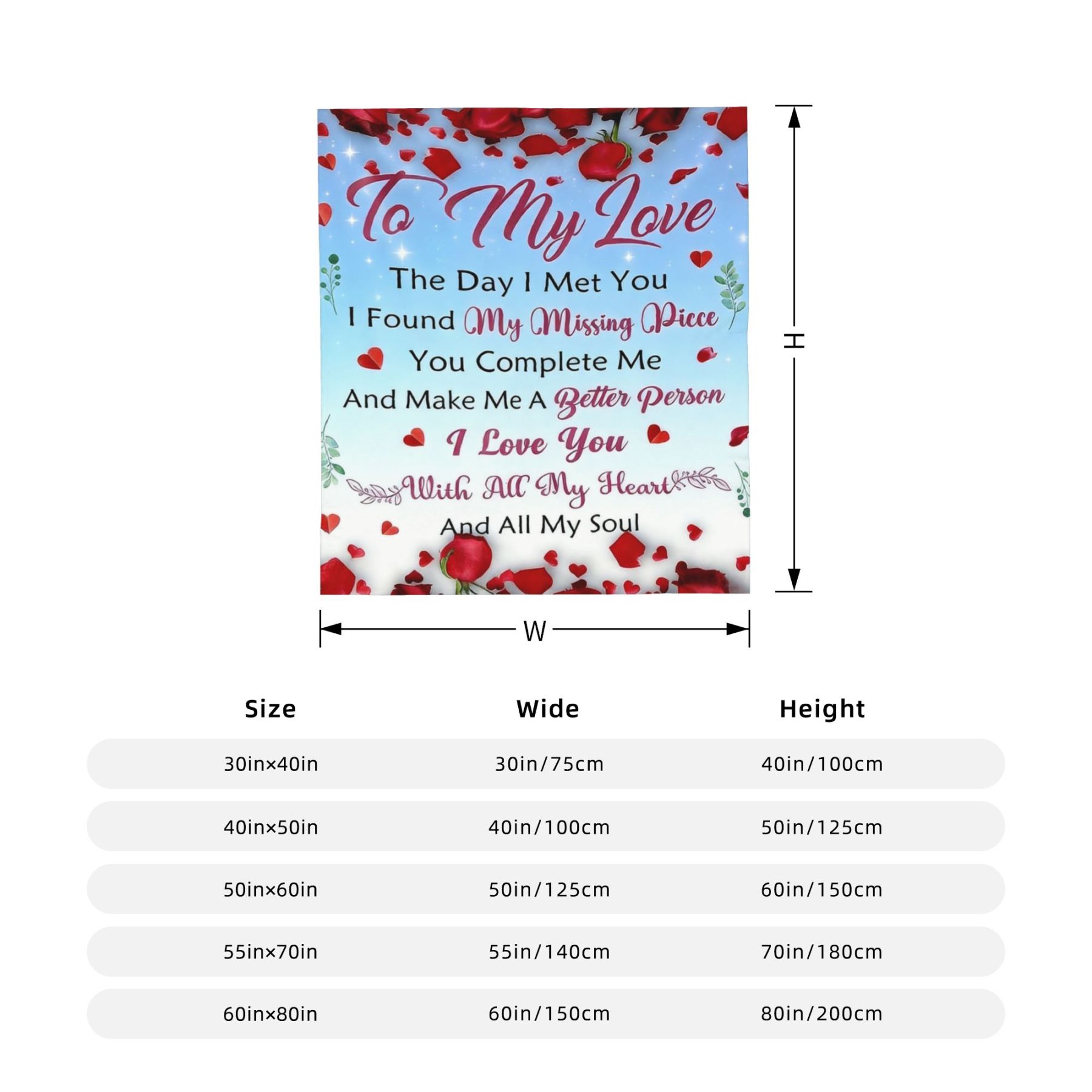 My Love" Romantic Quote Blanket – I Love You With All My Heart & Soul