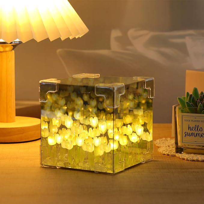 🔥HOT SALE✨ DIY/Pre-Made Tulip Cube Mirror Lamp | Infinite Glow Night Light – Perfect Bedroom Decor & Gift