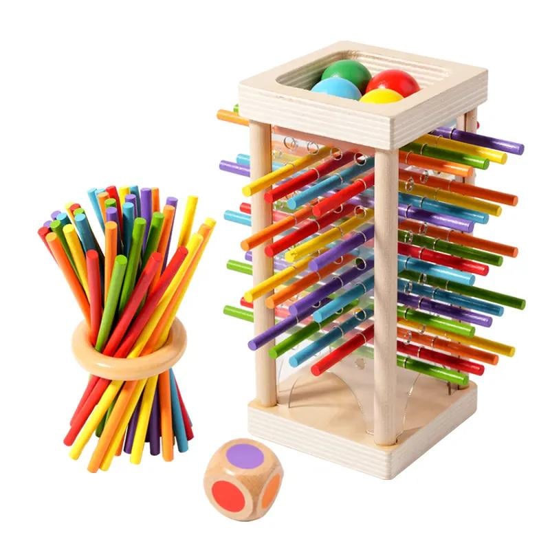 🔥Wooden Stick Game, Colorful Educational Toy for Cognitive Development & Focus Training, Includes Mixed Colors Sticks and one-level Puzzle
