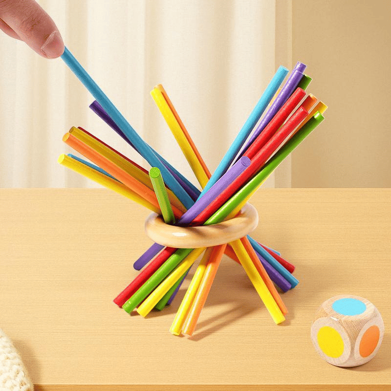 🔥Wooden Stick Game, Colorful Educational Toy for Cognitive Development & Focus Training, Includes Mixed Colors Sticks and one-level Puzzle