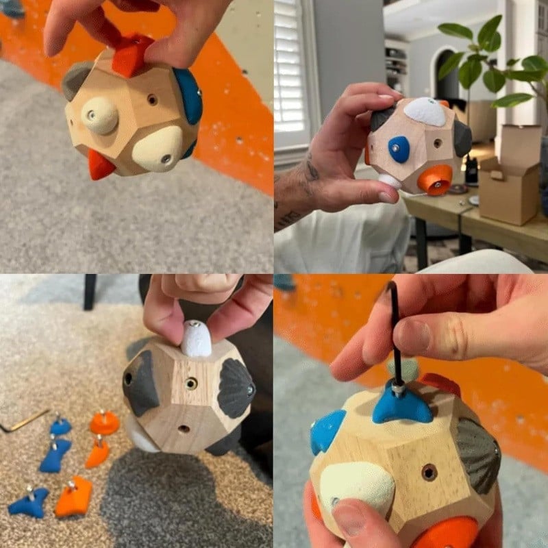 ⚡Portable 3D Hangboard with 12 Detachable Climbing Holds - Customizable Wooden Fingerboard & Stress Relief Tool