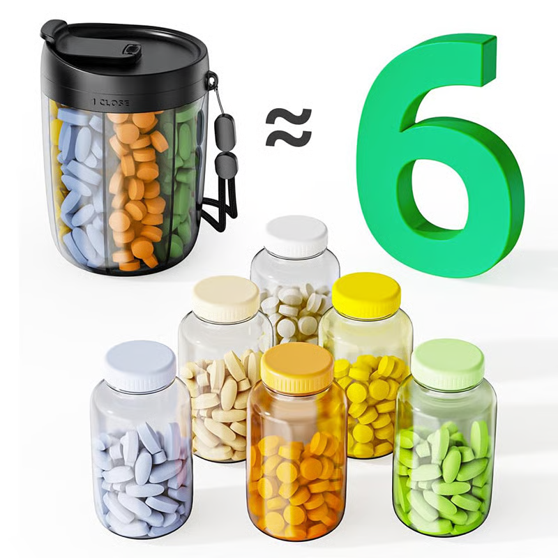 🎁🔥Pill Dispenser Bottle with 6 Compartments | Never Miss a Dose Again! 💊⏰