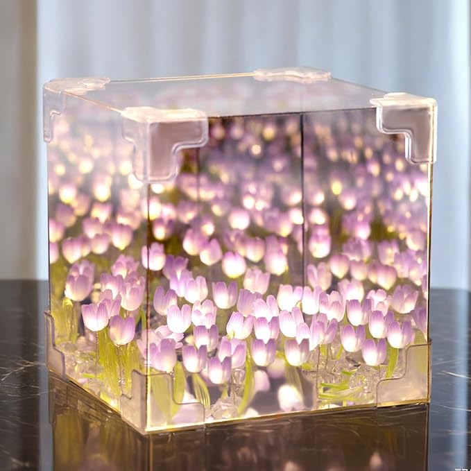 🔥HOT SALE✨ DIY/Pre-Made Tulip Cube Mirror Lamp | Infinite Glow Night Light – Perfect Bedroom Decor & Gift