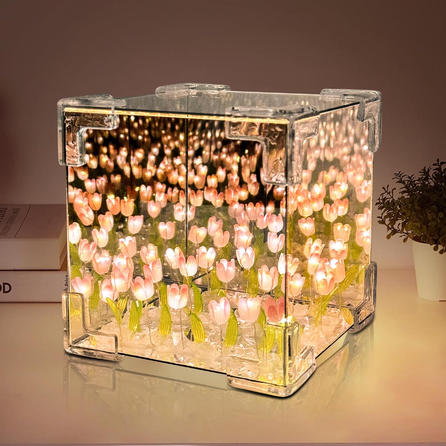 🔥HOT SALE✨ DIY/Pre-Made Tulip Cube Mirror Lamp | Infinite Glow Night Light – Perfect Bedroom Decor & Gift