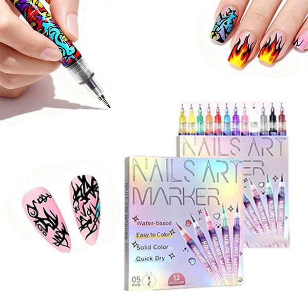 12-Color Nail Art Marker Set – Quick-Drying Acrylic Pens for DIY Manicures & Easy 3D Designs, Ideal for Beginners