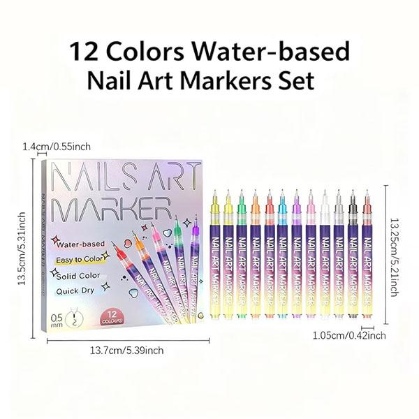 12-Color Nail Art Marker Set – Quick-Drying Acrylic Pens for DIY Manicures & Easy 3D Designs, Ideal for Beginners