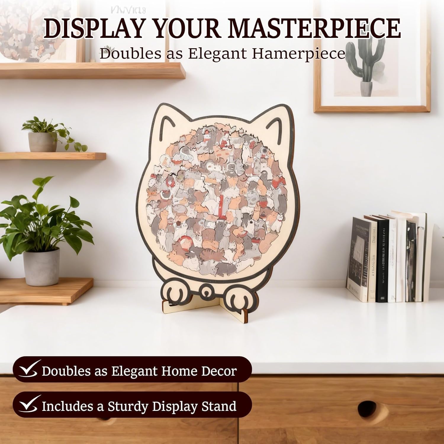 ⚡Purr-fect Feline Art Puzzle:135-Piece Morandi-Colored Cat Shaped Wooden Jigsaw Puzzle🐱🧩