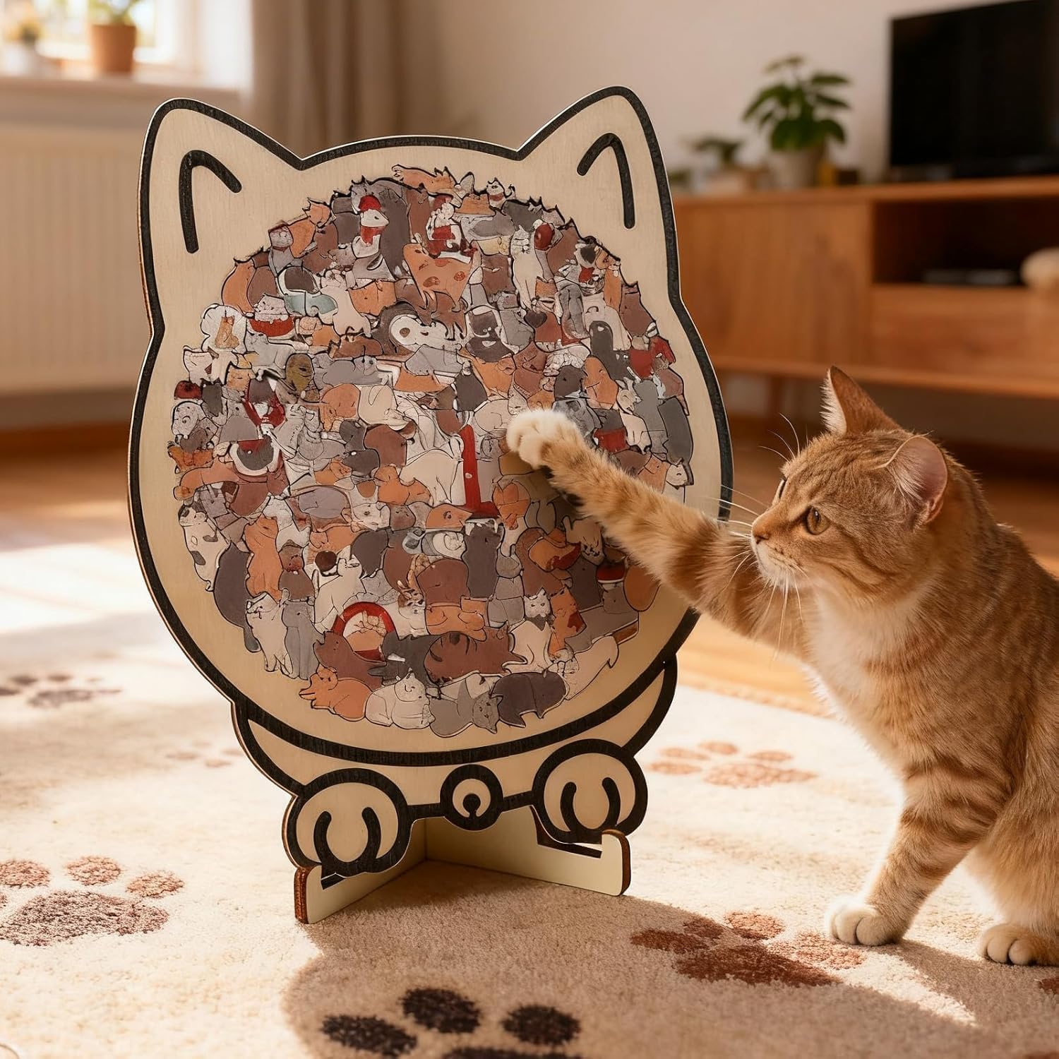 ⚡Purr-fect Feline Art Puzzle:135-Piece Morandi-Colored Cat Shaped Wooden Jigsaw Puzzle🐱🧩