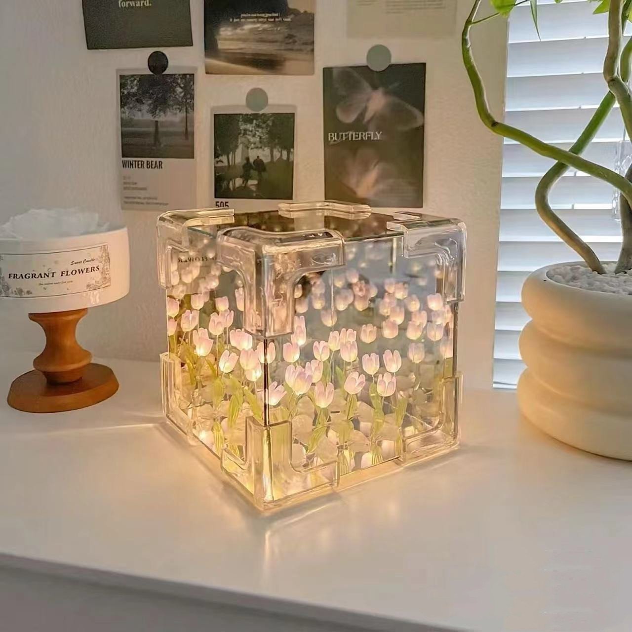 🔥HOT SALE✨ DIY/Pre-Made Tulip Cube Mirror Lamp | Infinite Glow Night Light – Perfect Bedroom Decor & Gift