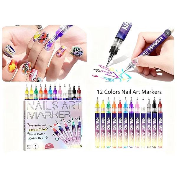 12-Color Nail Art Marker Set – Quick-Drying Acrylic Pens for DIY Manicures & Easy 3D Designs, Ideal for Beginners