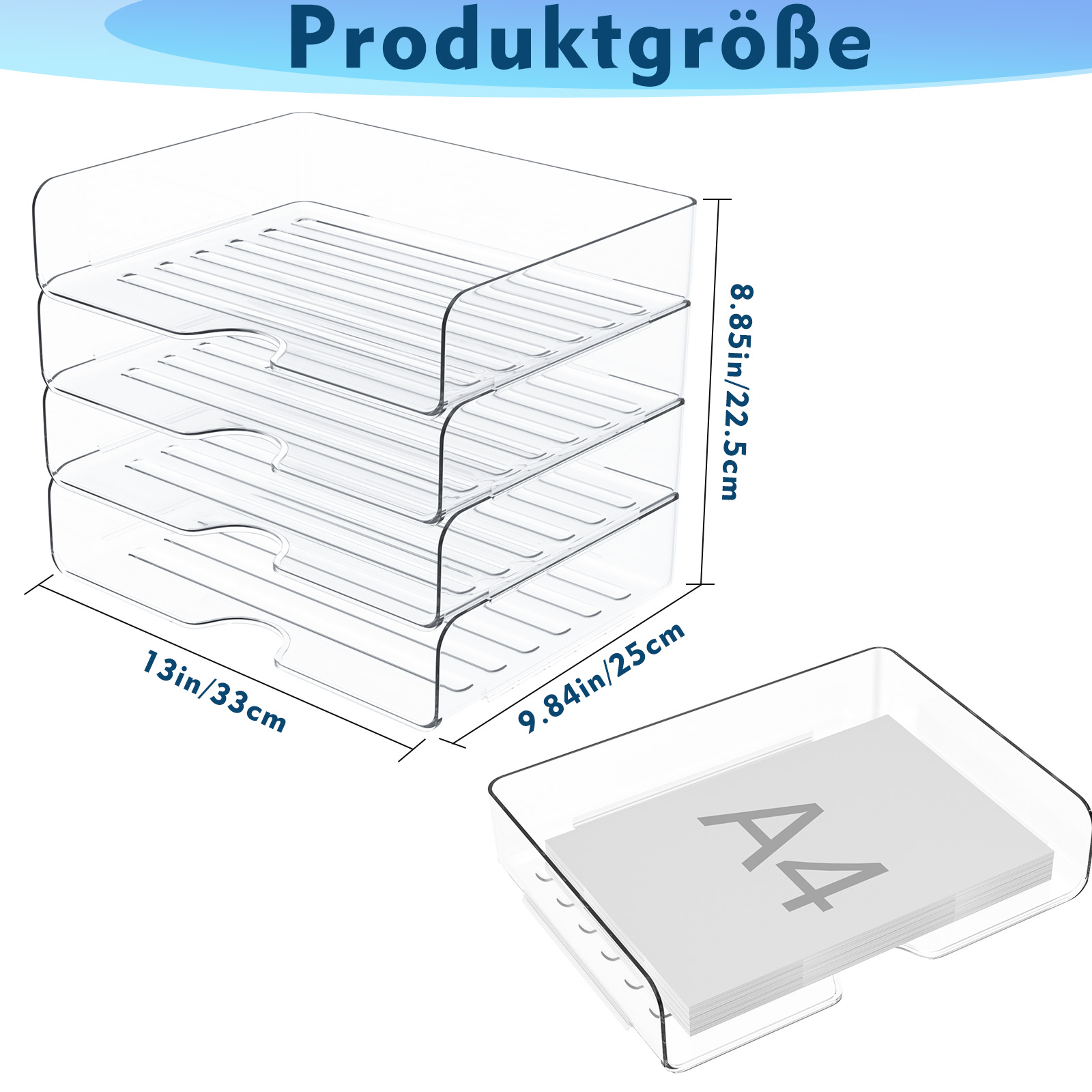 4 Stück Acryl Briefablage in Premium-Qualität, Transparent Ablagefächer Stapelbar, Stapelbares Dokumentenablage, Ablagefächer, Briefablage A4