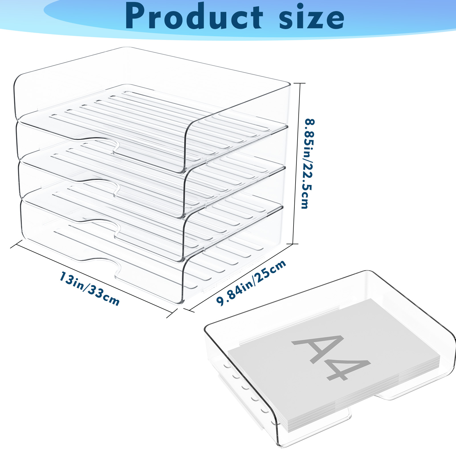 Acrylic Letter Tray in Premium Quality, Transparent Storage Bins Stackable,Stackable Document Tray, Storage Bins, Letter Sheet 2Pack