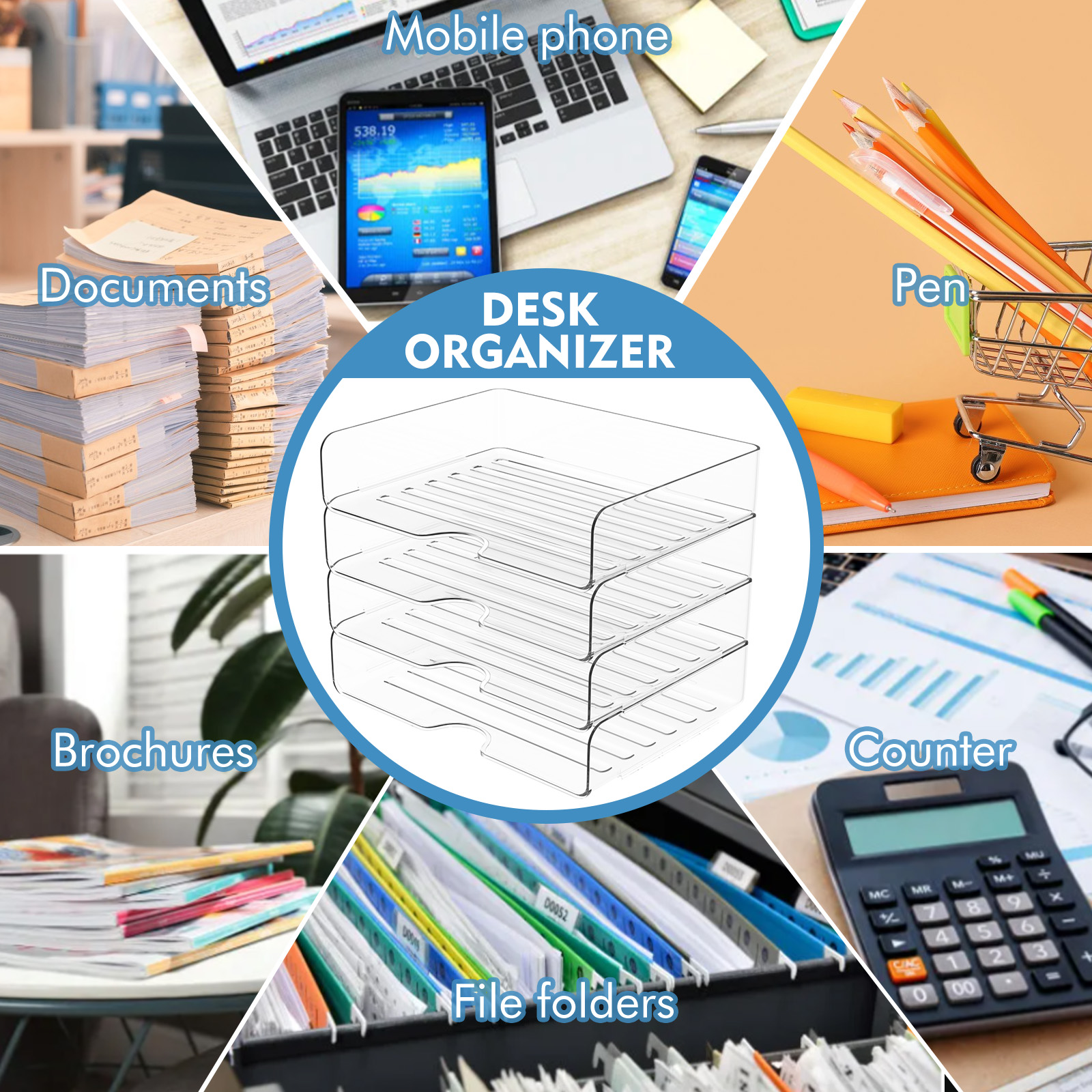 Acrylic Letter Tray in Premium Quality, Transparent Storage Bins Stackable,Stackable Document Tray, Storage Bins, Letter Sheet 2Pack