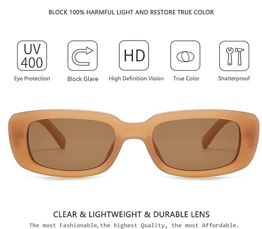 Rectangle Sunglasses for Women Retro Driving Glasses 90’s Vintage Fashion Narrow Square Frame UV400 Protection