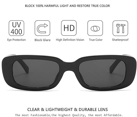 Rectangle Sunglasses for Women Retro Driving Glasses 90’s Vintage Fashion Narrow Square Frame UV400 Protection