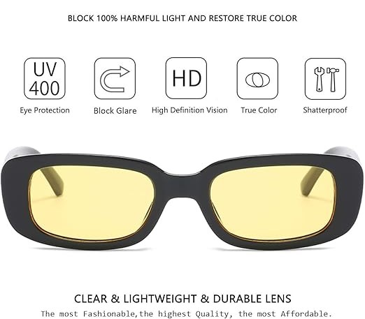 Rectangle Sunglasses for Women Retro Driving Glasses 90’s Vintage Fashion Narrow Square Frame UV400 Protection