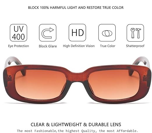 Rectangle Sunglasses for Women Retro Driving Glasses 90’s Vintage Fashion Narrow Square Frame UV400 Protection