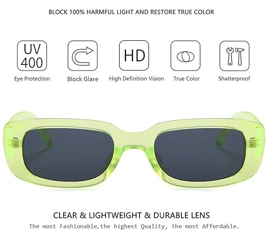 Rectangle Sunglasses for Women Retro Driving Glasses 90’s Vintage Fashion Narrow Square Frame UV400 Protection