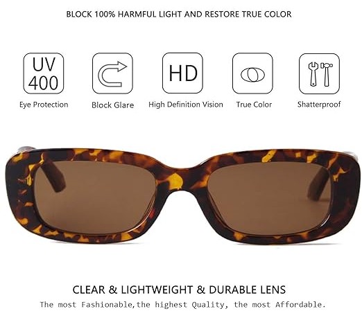 Rectangle Sunglasses for Women Retro Driving Glasses 90’s Vintage Fashion Narrow Square Frame UV400 Protection