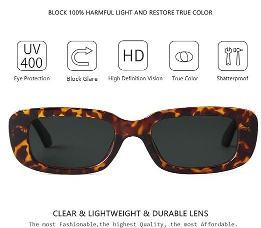Rectangle Sunglasses for Women Retro Driving Glasses 90’s Vintage Fashion Narrow Square Frame UV400 Protection