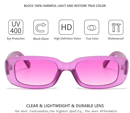 Rectangle Sunglasses for Women Retro Driving Glasses 90’s Vintage Fashion Narrow Square Frame UV400 Protection