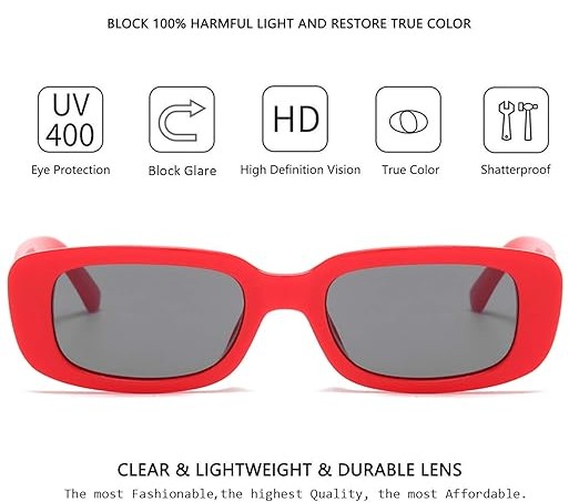 Rectangle Sunglasses for Women Retro Driving Glasses 90’s Vintage Fashion Narrow Square Frame UV400 Protection