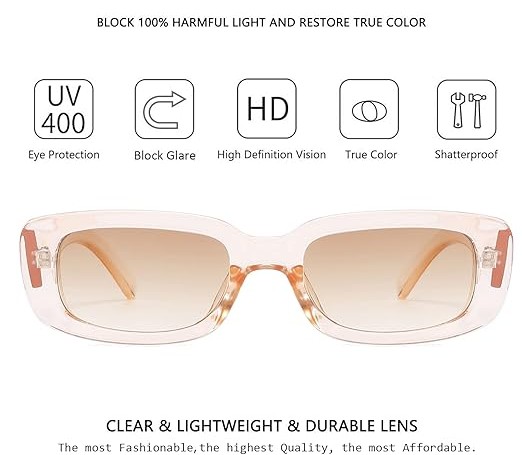 Rectangle Sunglasses for Women Retro Driving Glasses 90’s Vintage Fashion Narrow Square Frame UV400 Protection